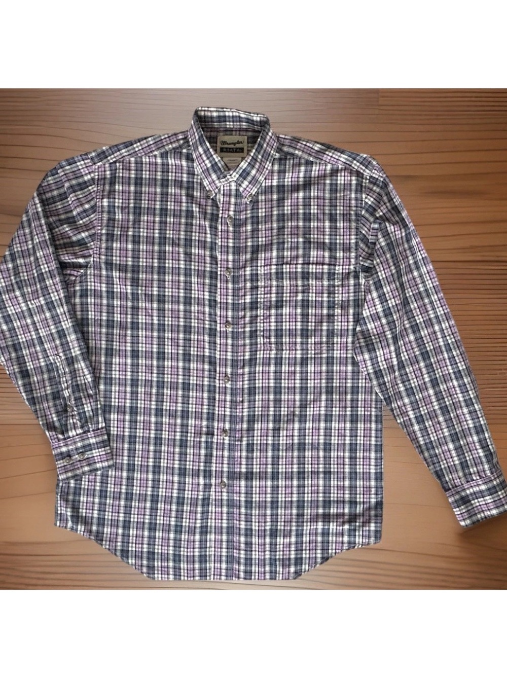Wrangler Riata Men’s Purple/Blue Plaid Long Sleeve Button Down Western Shirt M